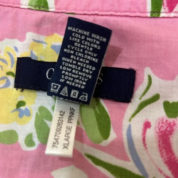 Pink Floral Cotton Lounge Sleep Shirt Dress Cover Up 3/4 Sleeve Collared XL - Picture 6 of 6